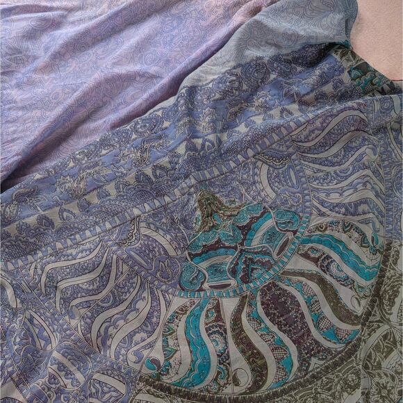 Silk Sari Wrap Around Magic Skirt Women's One Size Pink Blue Reversible Maxi - Picture 12 of 13